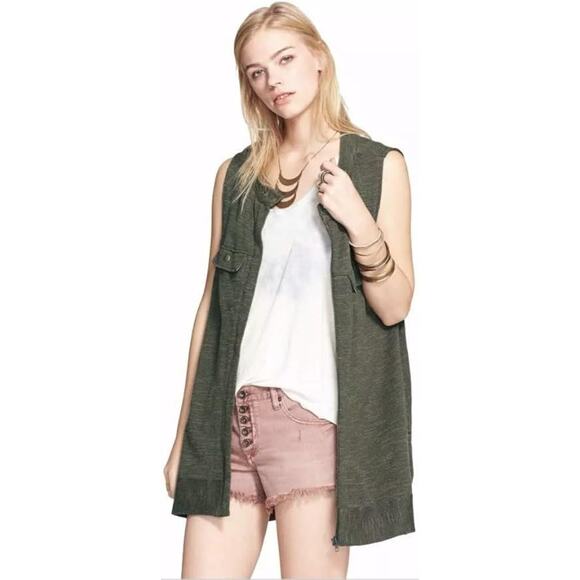 Free People Peach Highway Zip Front Grommet Detailing Cotton Blend Knit Vest - Picture 6 of 13